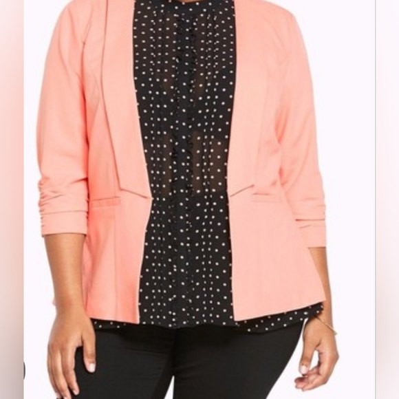 Torrid Open Front Cutaway Coral Ruched Sleeve Blazer Size 2 (2XL) - Picture 1 of 7